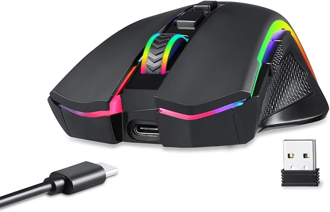 Redragon M602 Griffin RGB Gaming Mouse, RGB Spectrum Backlit Ergonomic Mouse with 7 Programmable Backlight Modes up to 8000 DPI for Windows PC Gamers (Black, Wireless)