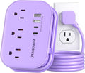 Purple Extension Cord-, 5 FT Kawaii Travel Power Strip, 1250W Cute Extension Cord with 3 AC Outlet 4 USB Desktop Charging Station, Purple Desk Accessories for Cruise Essentials, Travel, Home, Dorm.