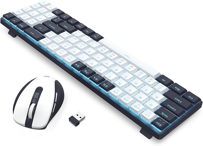 Redragon BS8773 Wireless Keyboard and Mouse Combo, 78 Keys 2.4Ghz Wireless Low-Profile Mechanical Red Switch Keyboard w/Slim Compact Design & Single Blue Backlit, Comfort Grip 2400 DPI Max Mouse