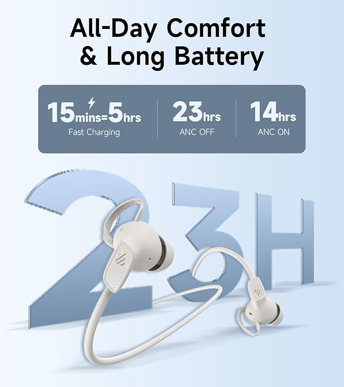 Edifier W280NB Pro Neckband Wireless Headphones - Active Noise Cancellation,IP55 Waterproof, 23H Playtime,Hi-Res Audio with LDAC, Bluetooth 5.4 Wireless Earbuds - White