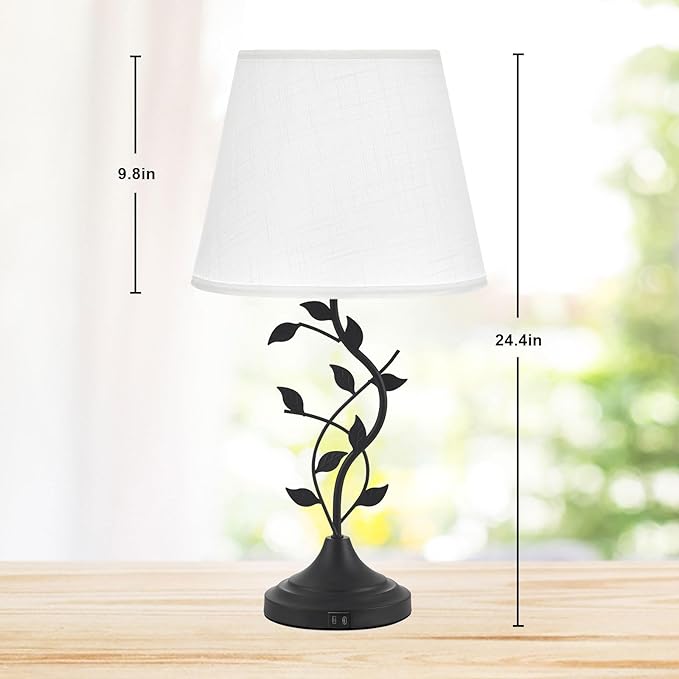 Kakanuo Table Lamp for Bedside, Lamp for Living Room with USB-A and USB-C Charging Ports, Traditional Tall Bedroom Lamp for End Table