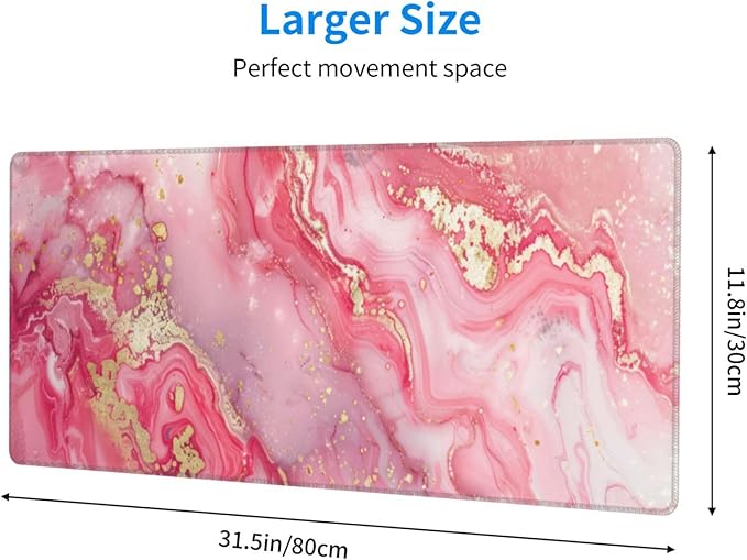 Pink Gold Marble Mouse Pad XL Large Mousepad Non Slip Rubber Base Desk Mat for Laptop Computer Gaming 31.5" X 12"
