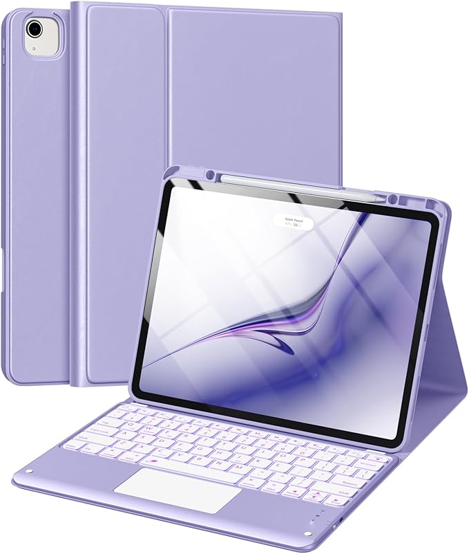 Harvopu for iPad Air 13 Inch & Pro 12.9 Case with Keyboard - Multi-Touch Trackpad, 7 Colors Backlit, Detachable Keyboard Cover for iPad Pro 12.9 (6th, 5th, 4th, 3rd gen), Air 13 M4/M3/M2 (Purple)