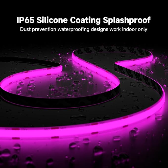 BTF-LIGHTING FCOB IP65 Waterproof Purple Color COB LED Strip 16.4FT DC24V 480LED/m 8mm Width Flexible High Density CRI 90+ Dimmable LED Light for Home Indoor Decor(No Controller or Adapter)