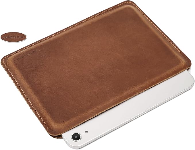 Top Grain Leather 8.3" Slim Tablet Sleeve Case Protector, Solid Minimalist Vintage Design, Fully Handmade, Compatible with 8.3" iPad mini 6 iPad mini 7.9" & Other Tablet, Brown 8.3 Inch