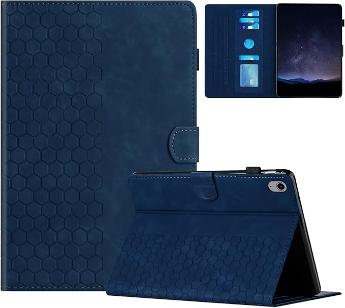 DTangLsm for iPad A16 Case iPad 11th Generation Case 11-inch 2025, iPad 10th Generation Case 10.9-inch 2022, Smart PU Leather Folio Stand Cover with Pencil Holder, Auto Wake/Sleep, Honeycomb Blue