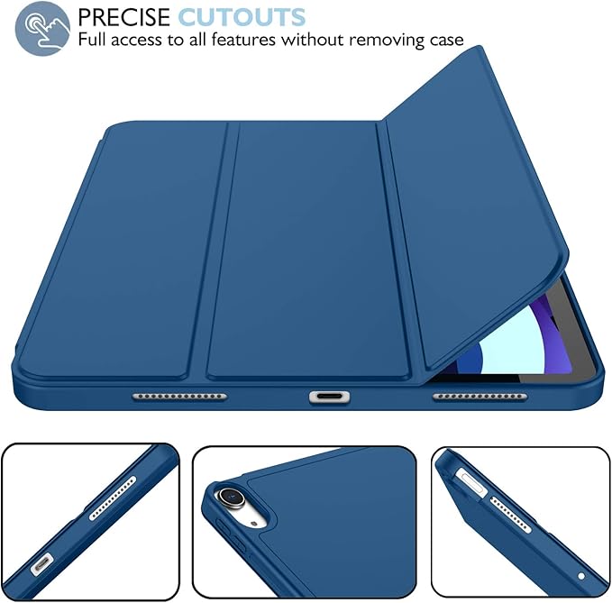 iMieet iPad Air 11 Inch Case M4/M3/M2(2026/2025/2024), iPad Air 5th/4th Generation Case 2022/2020 10.9 Inch with Pencil Holder,Trifold Stand Smart Case with Soft TPU Back(Navy Blue)