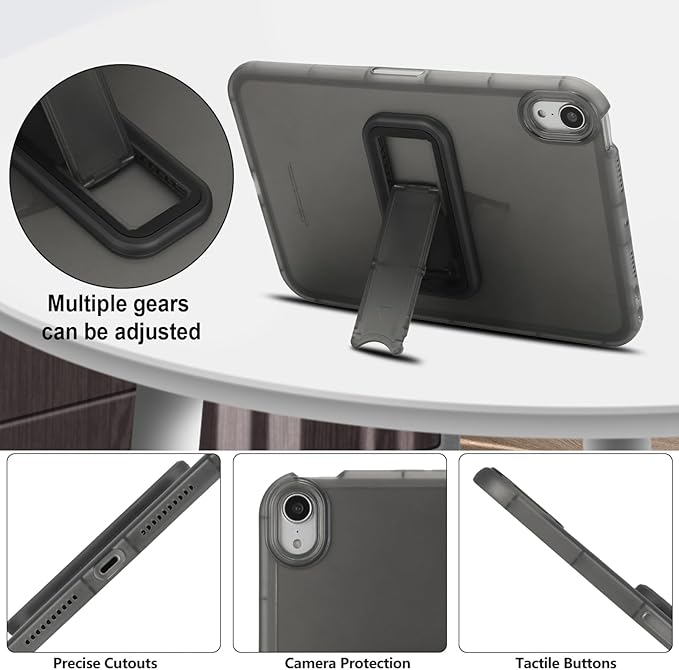 Slim Case for iPad mini 7 (A17 Pro) 2024/ Mini 6 8.3'', Built-in Kickstand Non-Slip Military Grade Drop Protection Rugged for iPad mini 7th 6th Generation,Black