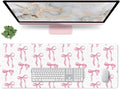 White Mouse Pad with Pink Bows, Cute Desk Mat Pink Keyboard Mat for Computer Laptop Non-Slip Rubber Base, Large Office Mat Kawaii Desktop Décor Accessories Office Supplies for Girls Women 31.5 x 11.8