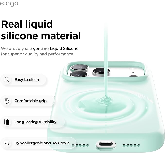 elago for iPhone 17 Pro Case, Premium Magnetic Silicone Case, Compatible with MagSafe, Liquid Silicone Material, Protective Cover, Shockproof, Slim Phone, 6.3 inch (Aqua Sky)