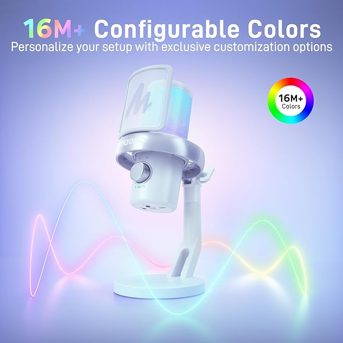 MAONO Wireless Gaming Microphone for PC, Condenser USB Mic with AI Voice Change, Noise Cancellation, RGB, Gain Control, Custom EQ for Streaming Recording Podcast PS5 PS4 Twitch YouTube, DM40 Pro White