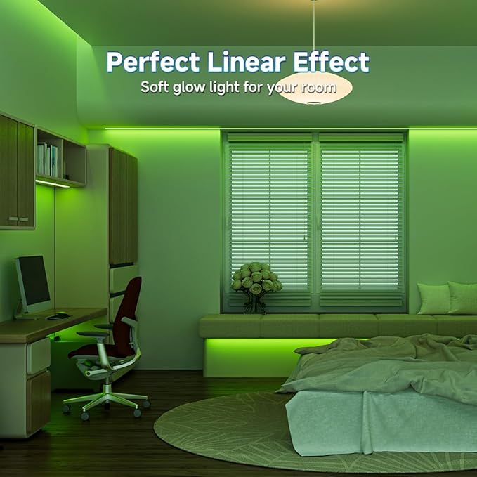 BTF-LIGHTING COB LED Strip Light 12V 16.4FT UL Listed, Green Color Dimmable High Density Flexible Tape Light with RF Remote & ETL Power Adapter, Ultra Bright for Bedroom Kitchen Home Indoor Lighting