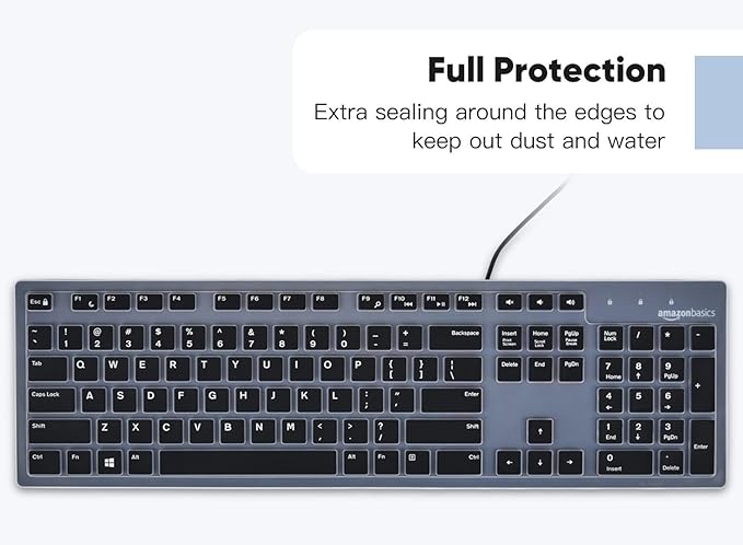 DAMMOMKO Keyboard Cover Skin Compatible with Amazon Basics Wired QWERTY Keyboard with Low-Profile Keys, US QWERTY Layout, Black
