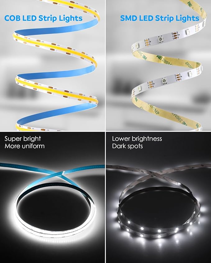 Aclorol USB COB LED Strip Lights for TV 5V USB Powered LED Tape Lights Daylight White 6.56FT 320Leds/M 6000K COB Flexible Light Strip TV Led Backlight for Bedroom Under Cabinet Kitchen DIY 400LM/m