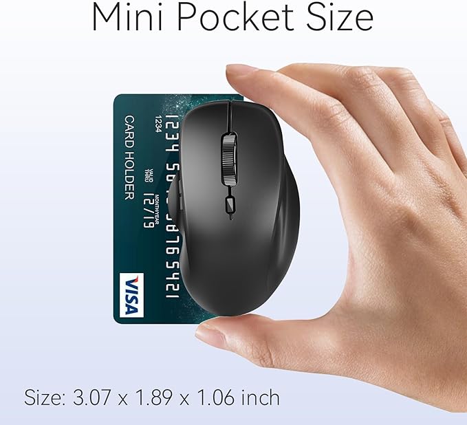 Uiosmuph Mini Wireless Bluetooth Mouse for Travel, Silent Rechargeable Computer Mouse for Laptop, Small Portable BT5.1/5.0 & 2.4Ghz with USB Receiver and Type C Adapter - Black
