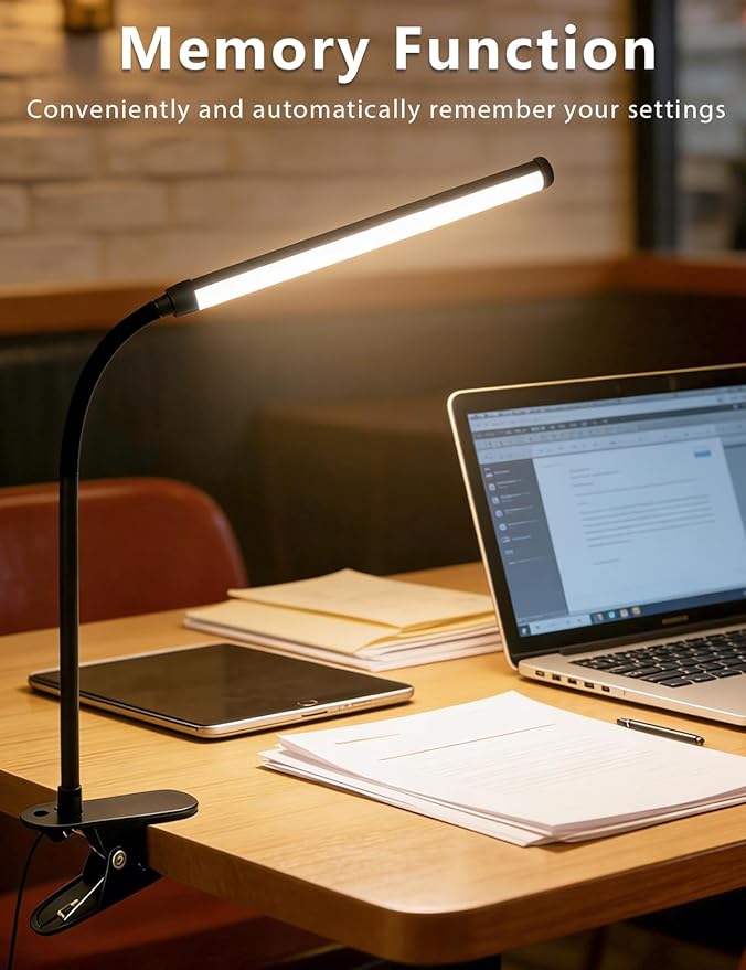 2 Pack Clip On LED Desk Lamp, 3 Lighting Modes 10 Brightness Levels, Flexible Goose Neck Swing Arm Task Lamp, Eye Caring USB Powered Clamp Light for Home Office Study Reading Bedside