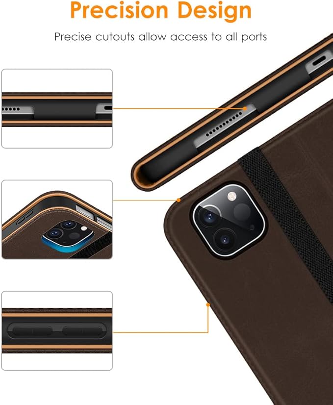 DTTO Case for iPad Pro 11 Inch 4th / 3rd / 2nd / 1st Generation 2022/2021/2020/2018,Premium PU Leather Folio Stand Cover with Hand Strap, Auto Wake/Sleep,Multiple Viewing Angles, Dark Brown