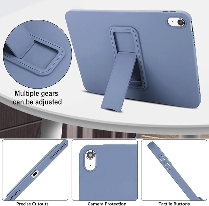 Shockproof Case for iPad 10th/11th Gen, TPU & Hard PC Back Cover with Kickstand Feature Screen & Camera Defense Cleaning Cloth + Stylus Included for iPad 11th 10th Gen, Lavendergray