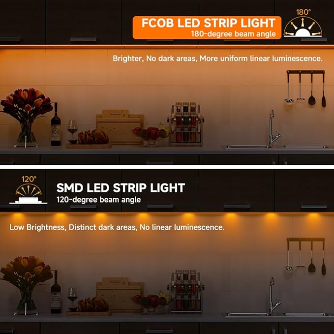 BTF-LIGHTING FCOB COB FOB LED Strip Lights 5V USB Powered 6.56FT 640LEDs Orange Color 8mm Width Dimmable CRI 90+ with 3M Tape Flexible High Density for 3D Printer TV Backlight PC DIY Decor