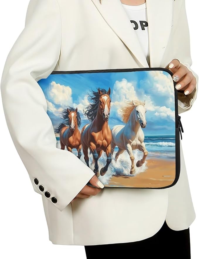 Horse Laptop Protective Sleeve for Women Men Computer Sleeve Neoprene Laptop Case Bag 15inch Portable Computer Carrying Case Suitable for Birthday Holiday Tablet Bags Blue