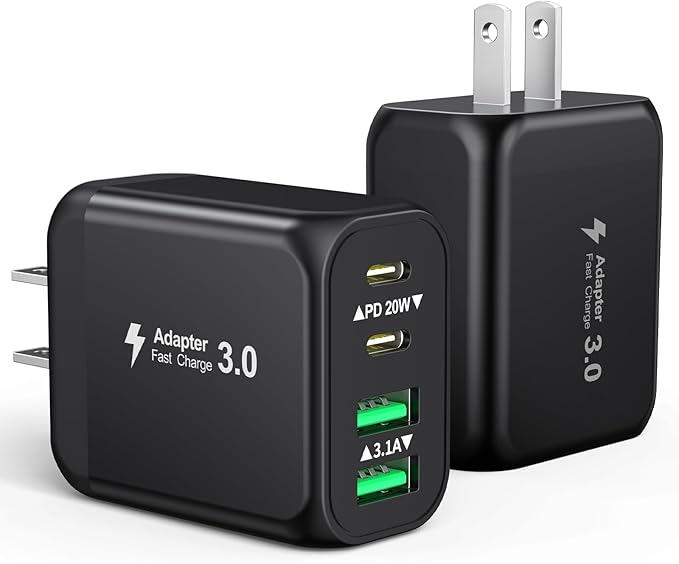 40W USB C Charger Block, 2-Pack 4-Port Fast Charging Block Power Adapter, Dual PD & QC Type-C Multiport Wall Charger for iPhone 17 16 15 14 13 12 11 Pro Max, Samsung, Tablets