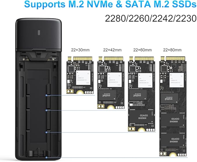 MOKiN M.2 NVMe SATA SSD Enclosure Reader Tool-Free, NVMe PCIe SSD to USB C Adapter Reader Case