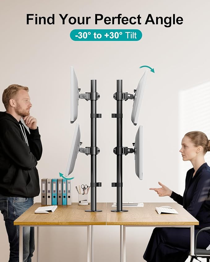 MOUNT PRO Vertical Dual Monitor Stand, Stacked Monitor Mount for 2 Monitors Up to 32 inches, Computer Monitor Arm with Swivel, Tilt, Height Adjustable, Each Monitor Desk Mount Holds up to 17.6 lbs