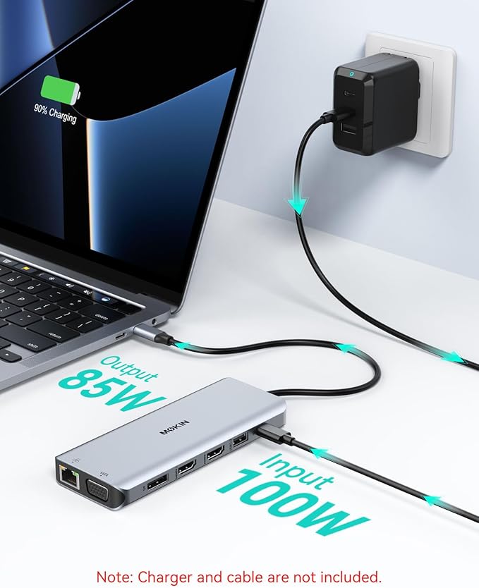 USB C Docking Station 4 Monitors 13 in 1, Dual HDMI+8K DP+VGA, 10Gbps, 100W PD, 6 USB C/A Ports, Ethernet, SD/TF, MOKiN Laptop Docking Station for MacBook/Dell/HP/Surface