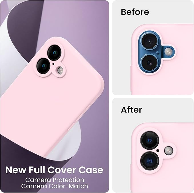 FireNova Designed for iPhone 16 Case, Silicone Upgraded [Camera Protection] Phone Case, Soft Anti-Scratch Microfiber Lining Inside, 6.1 inch, Chalk Pink
