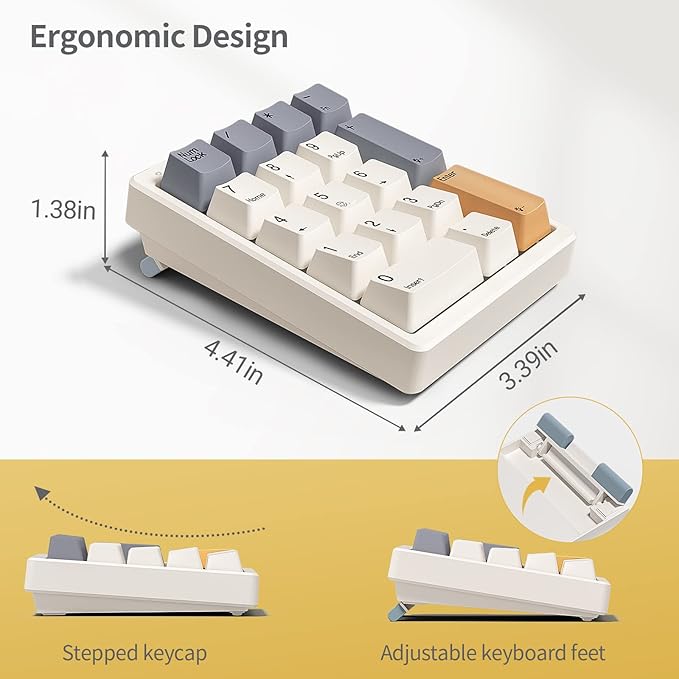 Kisnt KN17 Wired Mechanical Number Pad- 17 Keys Hot Swappable Numpad with White Backlight& PBT Keycaps for Laptop PC Compact Keyboards(Retro Beige, Blue Switch)