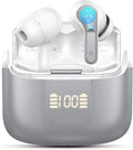 Wireless Earbud Bluetooth 5.3 Headphones, Hi-Fi Stereo Ear Buds with 4 ENC Cancelling Mics, 40H in-Ear Earphones IP7 Waterproof Sports, LED Display, Mini Headset for Laptop Pad TV Android/iOS, Grey