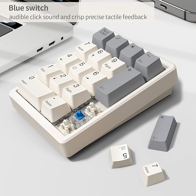 Kisnt KN17 Wired Mechanical Number Pad- 17 Keys Hot Swappable Numpad with White Backlight& PBT Keycaps for Laptop PC Compact Keyboards(Retro Beige, Blue Switch)