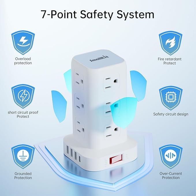Tower Surge Protector Power Strip with 12 Outlets 4 USB (1 USB C), 6.5Feet Extension Cord with Multiple Outlets, Charging Station, Power Strip Tower, Office Desk Supplies (2 Pack)