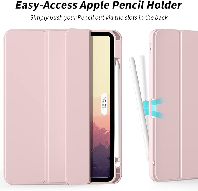 Aoub New iPad Pro 12.9 Case 6th Generation 2022 / 5th Gen 2021/ 4th Gen 2020 with Built-in Pencil Holder, Auto Wake/Sleep, Slim Stand Soft Back Shell Smart Cover for iPad Pro 12.9 Inch, Pink