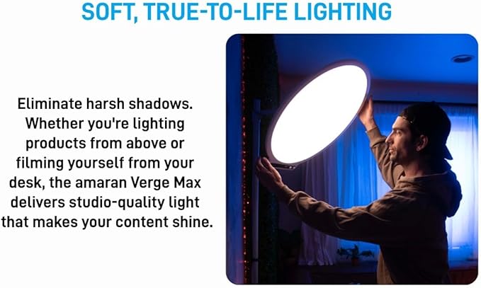 Amaran Verge Max Kit 22" Key Light, Bi-Color Circular Edge Panel Light, 2700-6500K, 7 Lighting Effect, Clamp on Desk Panel Video Lighting for Video Recording,Game,Live Stream,Creators(Charcoal)
