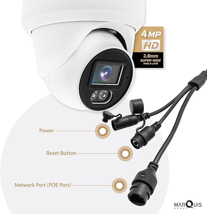 Marquis 4MP PoE IP Turret Dome Camera with Audio, IP Security Camera Outdoor Rated, Waterproof IP66, 108° Wide Angle 2.8mm Lens NDAA Compliant (Color Night)