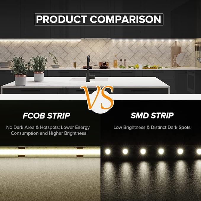 USB LED Light Strip 6.56FT, 5 Volt USB Powered Dimmable COB LED Tape Lights, 3000K Warm White 8mm High Density Flexible Strips CRI90+ for TV Backlight Under Cabinet Lighting Bedroom Kitchen