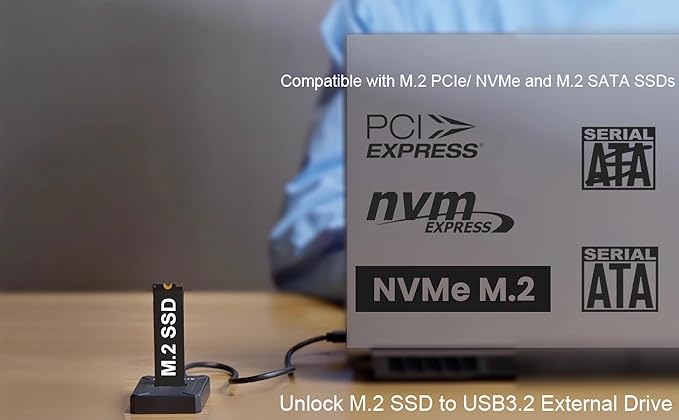 M.2 NVMe SSD Reader External, 10Gbps M2 to USB Adapter for Both M 2 (M Key, B+M Key) NVMe and SATA NGFF SSD Dock, Size for 22110 2280 2260 2242 2230 Drive Docking