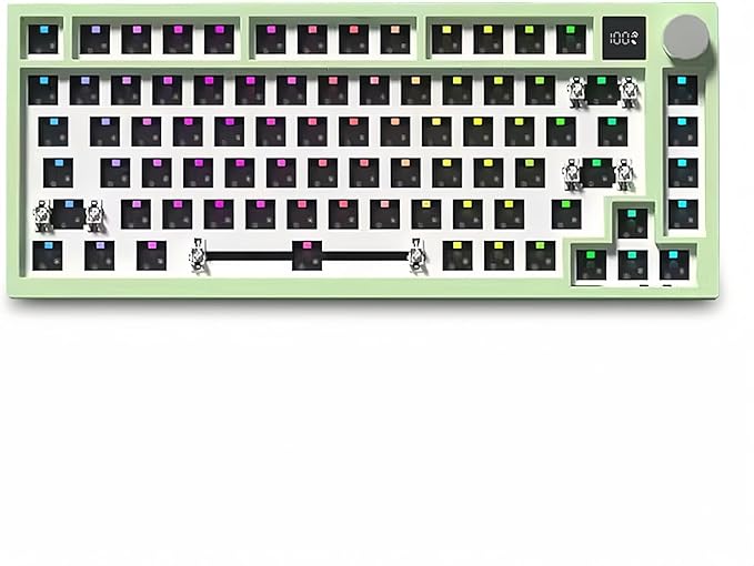 FKZ K75 Barebone Keyboard Kit, 75% Hot Swap Tri-Mode Bluetooth 5.0/2.4G Wireless/Type-C Wired RGB Mechanical Gaming Keyboard DIY Kit with Knob Screen Gasket PCB Mount (Green)