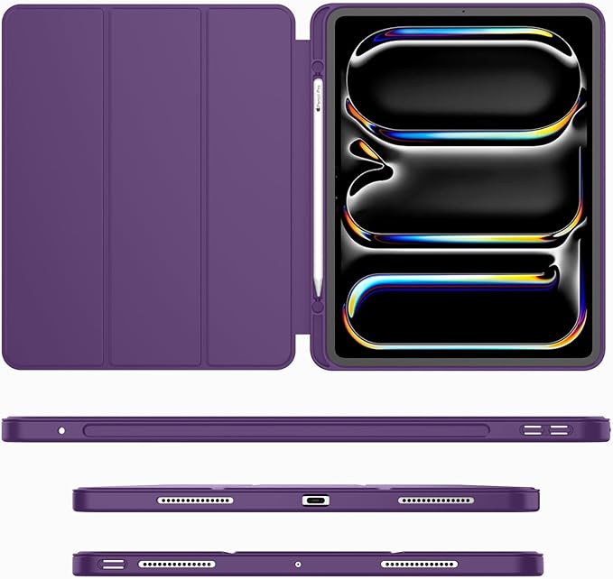 iMieet Case for iPad Pro 11 Inch (M5) 2025 /(M4) 2024 5th Gen, Trifold Stand Smart Cover with Pencil Holder and Soft TPU Back, Auto Wake/Sleep (Dark Purple)