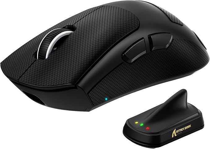 MAMBASNAKE ATTACKSHARK V8 Wireless Ultralight Gaming Mouse with 8K Polling,42000 DPI,Nordic54L15 MCU Chip,PAW3950 Max Sensor-Wired/BT/2.4Ghz,400Hrs Long Battery,Programmable for PC Mac FPS(Black+Tape)