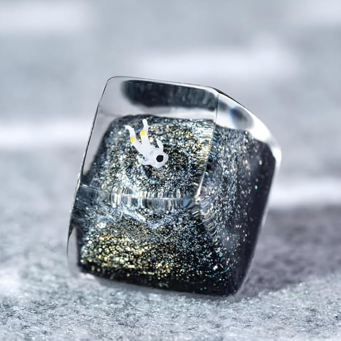 Gold Galaxy Astronaut Artisan Keycap R1 SA Profile Custom Astronauts Keycaps 1U ESC Space Explorer Handmade Gaming Resin Key Cap Cherry MX Switch Compatible Mechanical Keyboard Space Lover Gift