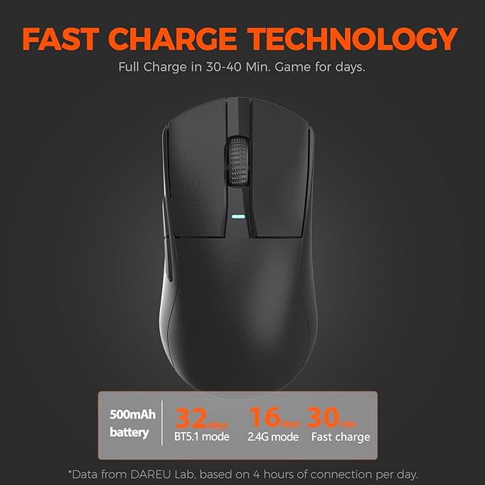 DAREU A950GM Wireless Gaming Mouse, 60g Lightweight, 26K DPI PAW3395 Optical Sensor, 2.4G/BT/Wired,Support 30-40min Fast Charge, 5 Programmable Buttons for PC/Laptop/Mac