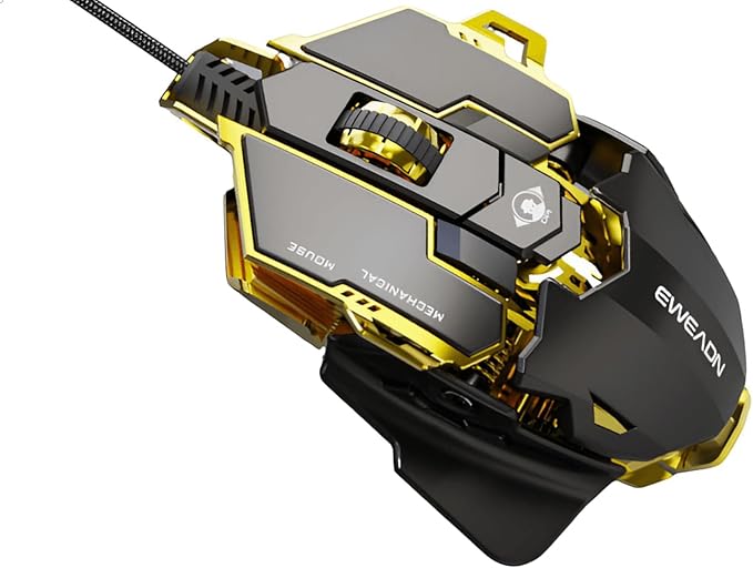 Professional Gaming Mouse, 12800 DPI Optical Sensor, RGB Lighting, Aluminum Chassis, Golden Gray, with Macro Programming and Retractable Wing