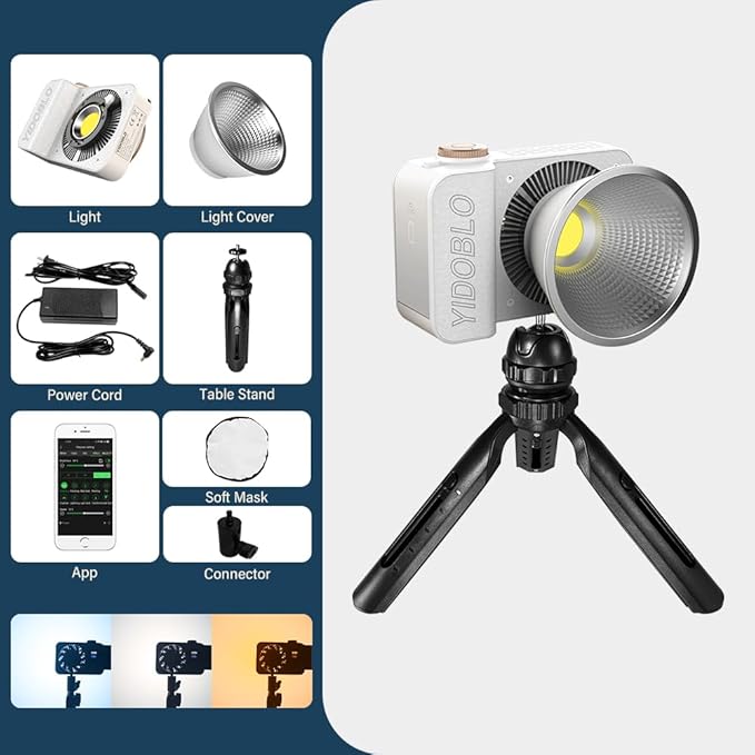ZC-100BI 100W COB Video Light with Bowens Mount,10000Lux/m 2700K-7500K Bi-Color Camera Light with 10 Scenario Simulations Control Continuous Lighting for Photography (ZC-100 White Mini KIT)