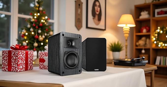 Saiyin Passive Bookshelf Speakers, 2-Way Passive Speakers, 3.5" Woofer & Silk Horn Tweeter, 60Hz Bass for Home/Office/Theater Pair (Needs Amplifier or Receiver to Operate)
