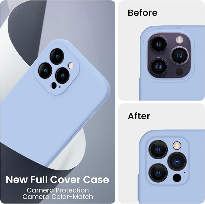 FireNova Designed for iPhone 14 Pro Max Case, Silicone Upgraded [Camera Protection] Case with [2 Screen Protectors], Soft Anti-Scratch Microfiber Lining Inside, 6.7 inch, Light Blue
