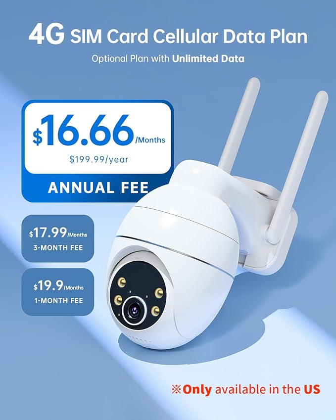 TKENPRO 4G LTE Cellular Security Camera with Pre-Installed SIM Card & Memory Card, 24/7 Recording, Auto Tracking, AI Motion Detection, 2K Color Night Vision, 360° PTZ, No WiFi Security Camera Outdoor