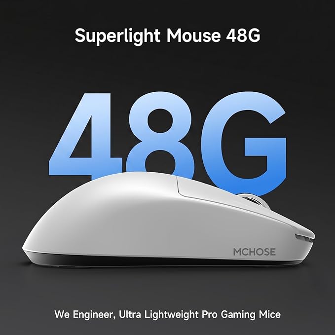 MCHOSE L7 Ultra+ Wireless Gaming Mouse, Lightweight 48g, Ergonomic Mouse with 42K DPI, PAW3950, Optical Switch, 20000 FPS, Dual 8K Polling, 7 Programmable Buttons, 3-Mode Connect, PC/Mac - White