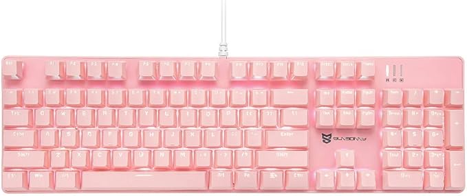 Merdia Full Size Wired Mechanical Gaming Pink Keyboard | Red Switch 104 Keys US Layout Full Size Pink PC Gaming Keyboards | Hot Swappable LED Backlit Light Up Wired Mechanical Computer Keyboards